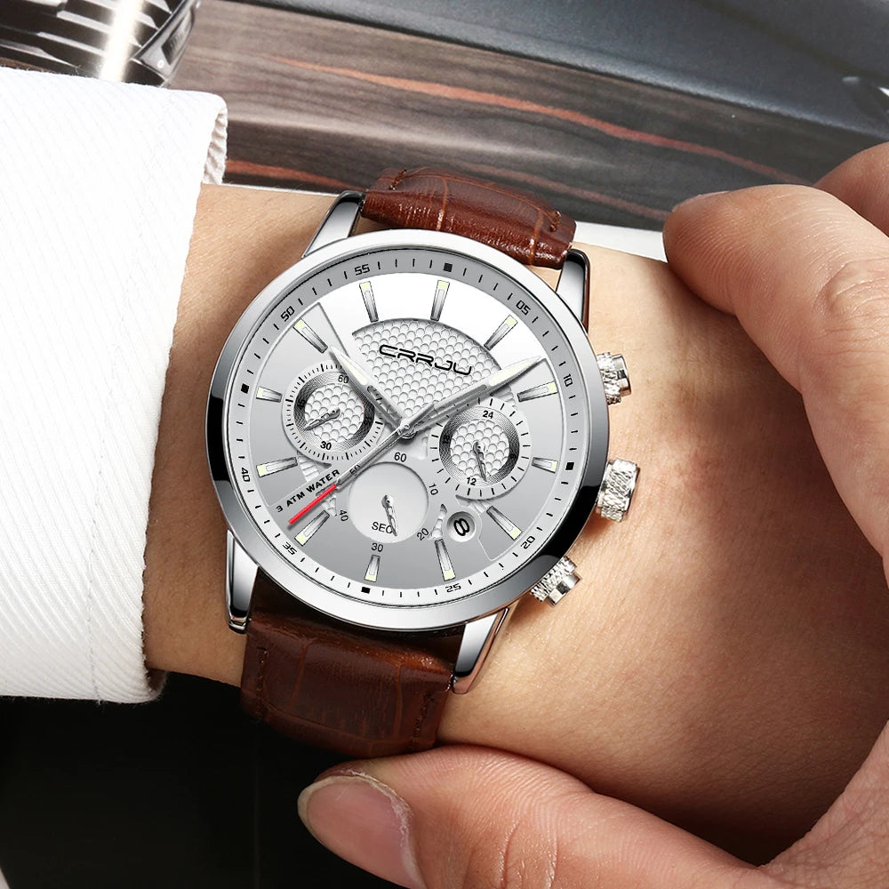 Watches Mens 2021 Casual Leather Quartz Men'S Watch Top Brand Luxury Business Clock Male Sport Waterproof Date Chronograph