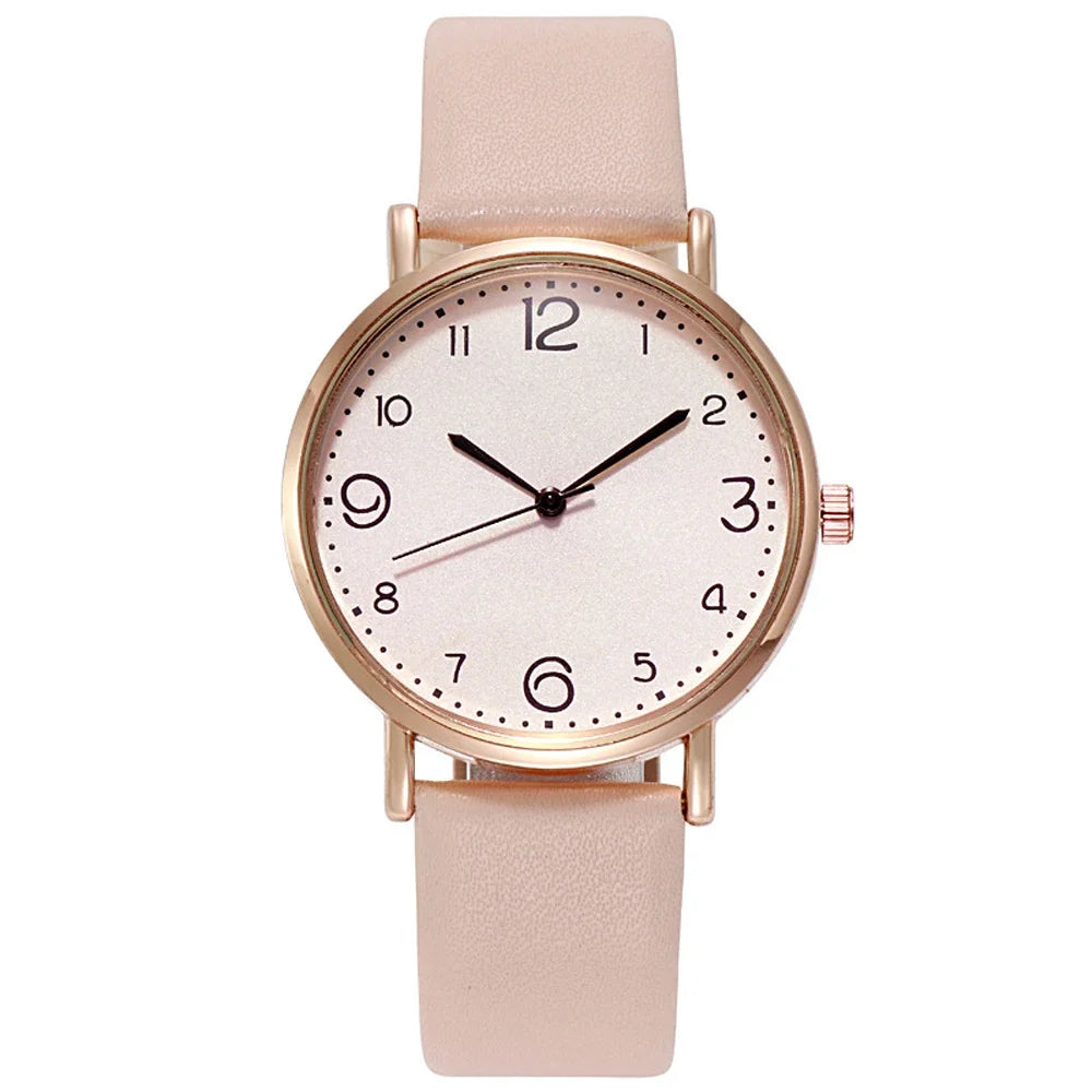 New Simple Vintage Digital Face Leather Belt Woman Watch round Leisure Student Quartz Watchs Wear Matching Women'S Wristwatch