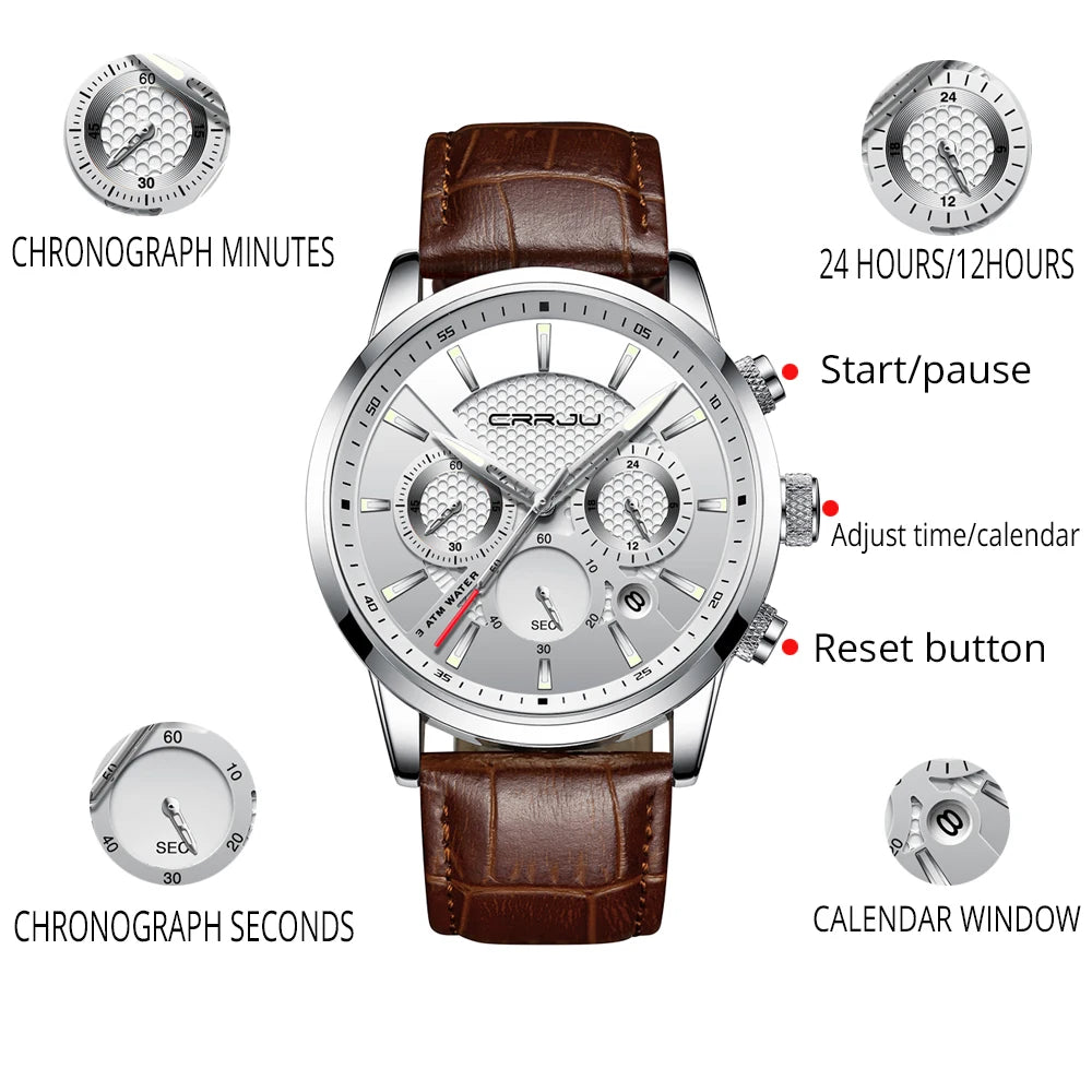 Watches Mens 2021 Casual Leather Quartz Men'S Watch Top Brand Luxury Business Clock Male Sport Waterproof Date Chronograph