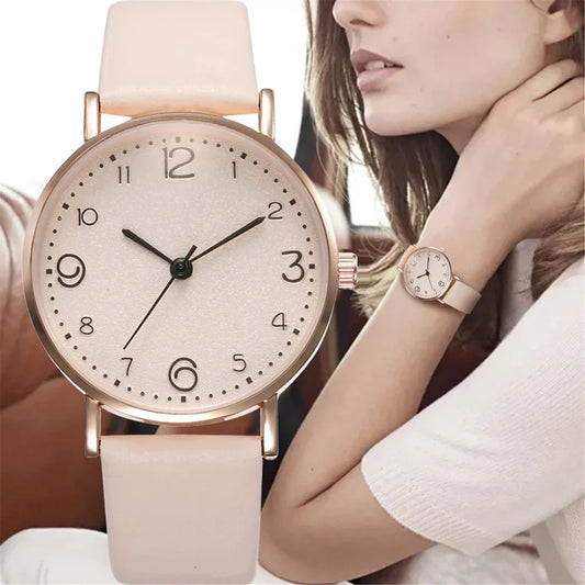 New Simple Vintage Digital Face Leather Belt Woman Watch round Leisure Student Quartz Watchs Wear Matching Women'S Wristwatch